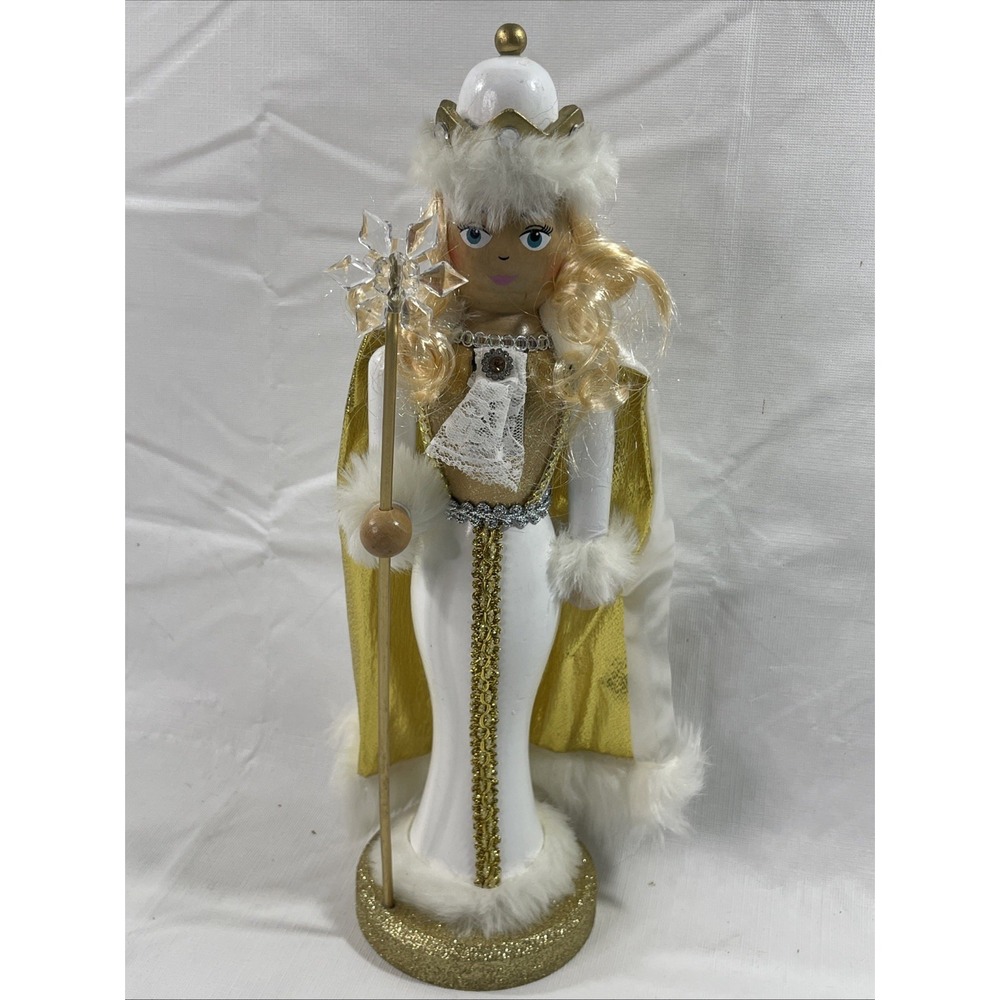 2022 Gold  Glitter‎ Queen Nutcracker 14" Inches Tall W/White Dress Holiday Xmas